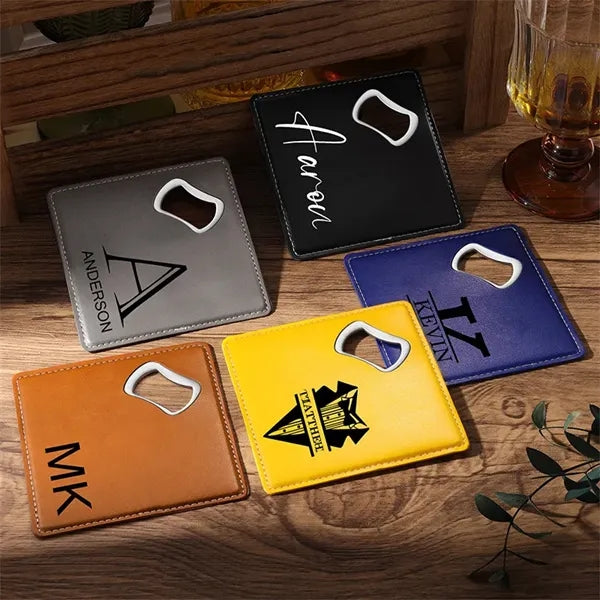 PU Leather Coaster With Bottle Opener