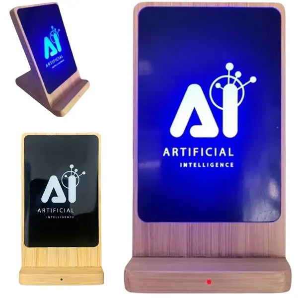 15W LED Wireless Charging Bamboo Phone Stand