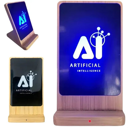 15W LED Wireless Charging Bamboo Phone Stand