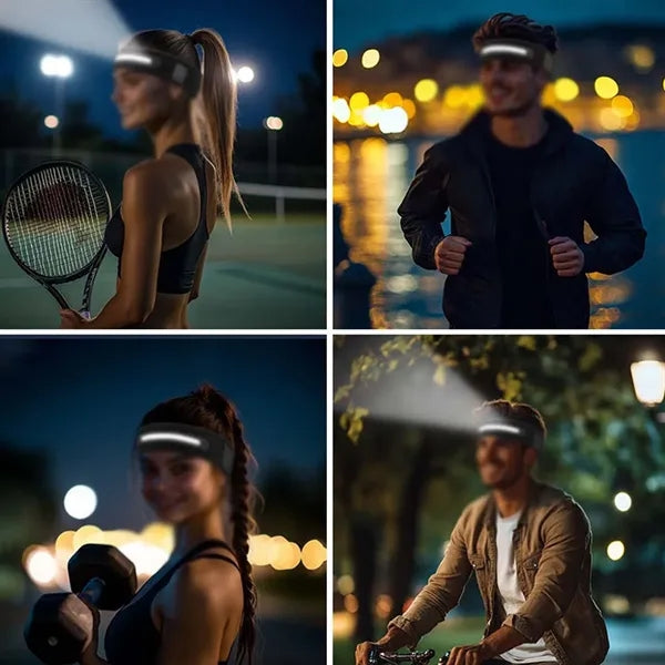 Unisex comfort rechargeable led sport headband with 3 modes