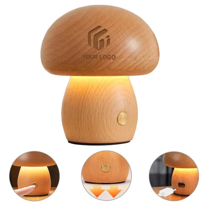 Wooden Dimmable Touch Bedroom Nightstand LED Mushroom Lamp