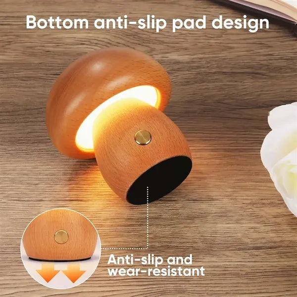 Wooden Dimmable Touch Bedroom Nightstand LED Mushroom Lamp
