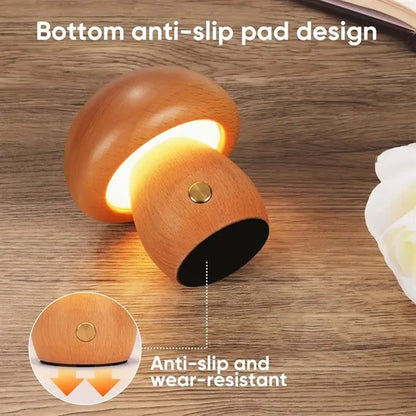 Wooden Dimmable Touch Bedroom Nightstand LED Mushroom Lamp