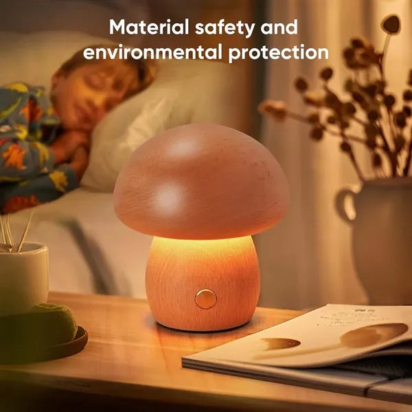 Wooden Dimmable Touch Bedroom Nightstand LED Mushroom Lamp