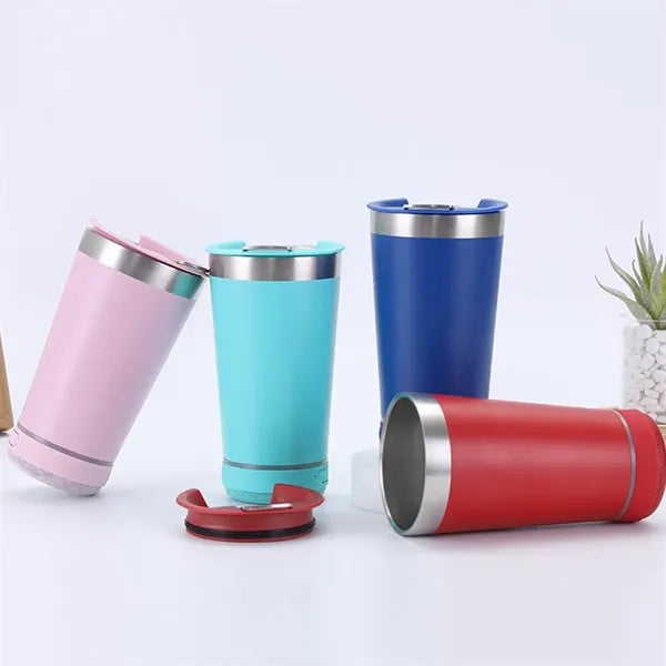Portable bluetooth speaker stainless steel insulated mug