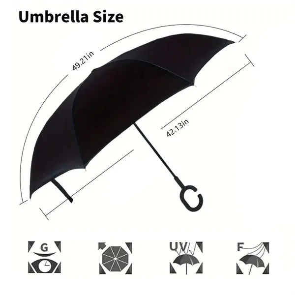 Extra Large Windproof Golf C-shape Handle Inverted Umbrella
