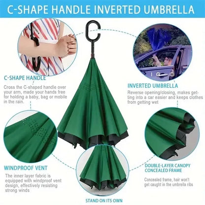 Extra Large Windproof Golf C-shape Handle Inverted Umbrella
