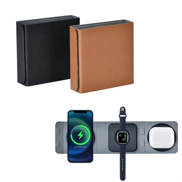 15w cork wheat straw foldable 3-in-1 wireless fast charger