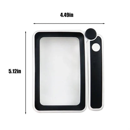 Seniors reading handheld 4X magnifying glass with light