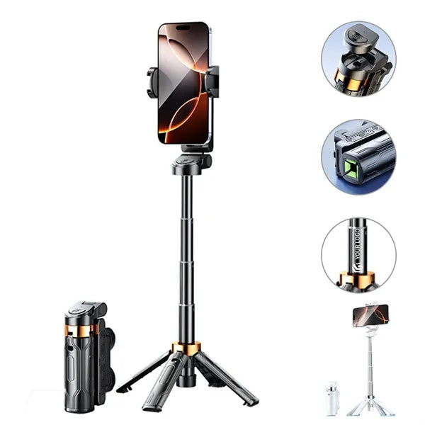 Versatile portable extendable selfie stick phone tripod