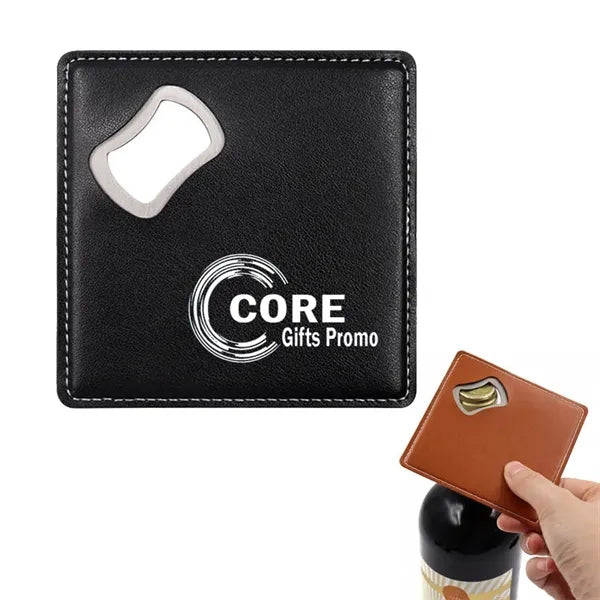 Square PU Leather Coaster with Bottle Opener