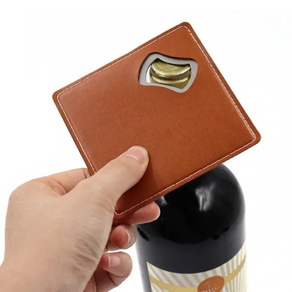 Square PU Leather Coaster with Bottle Opener