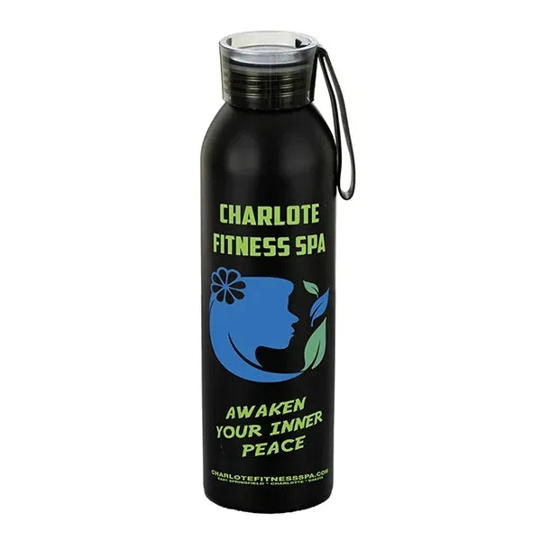22 OZ Recycled RPET Aluminum Bottle With Carry Strap Lid
