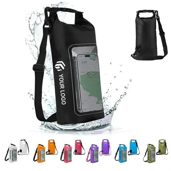 2L waterproof dry bag backpack with clear phone pouch