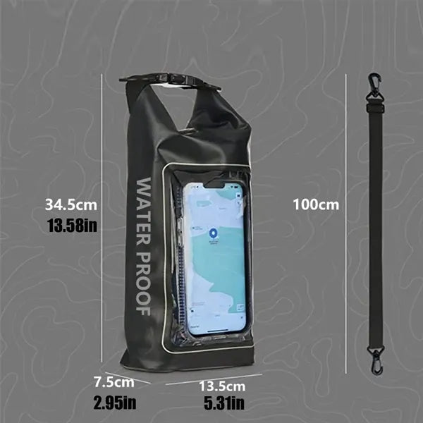 2L waterproof dry bag backpack with clear phone pouch