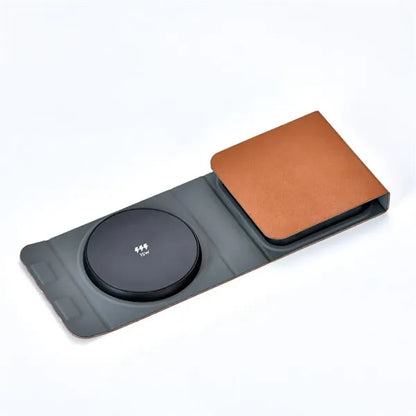 Pu Leather Foldable Wireless Charger 3-In-1 For Smartphone