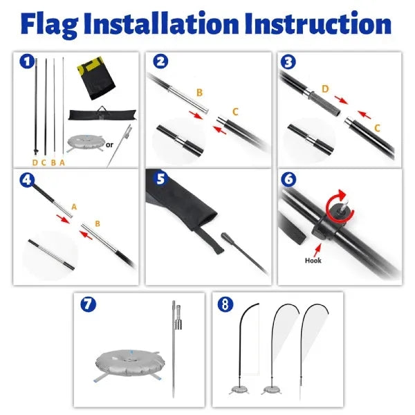 7' Teardrop Flag Kit Double Sided With Optional Base