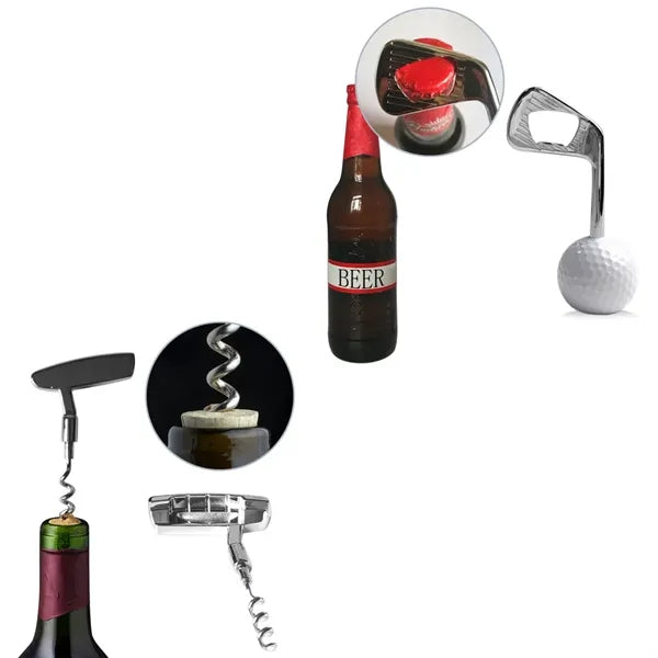 Golf-Themed Bottle Opener & Wine Stopper Gift Set