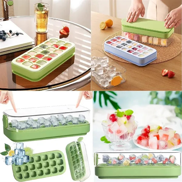21 Pcs Press-Type Silicone Ice Cube Trays Scoop Container