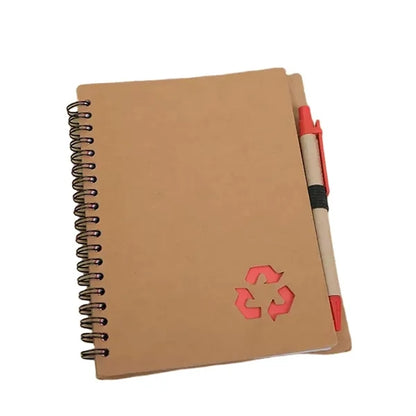Recycled Kraft Paper Notebook With Pen And Spiral Binding