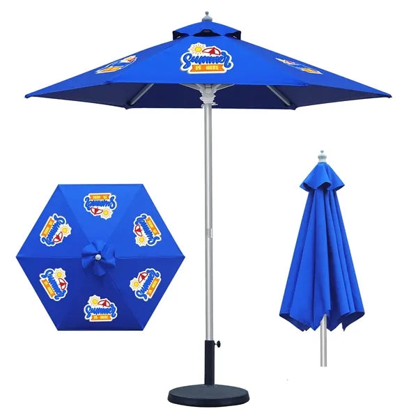 7' Heavy Duty Market Umbrella 6 Panel Full Color & Aluminum