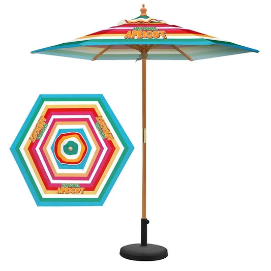 7' Wood Market Umbrella w/ 6 Panel Full Color