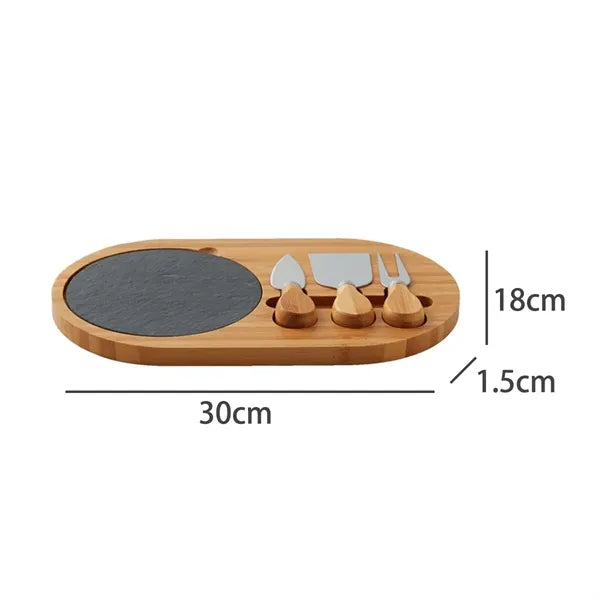 Bamboo Cheese Board Set w/ Slate Plate and Three Knife Tools