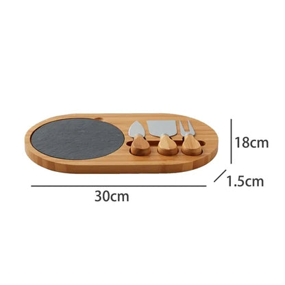 Bamboo Cheese Board Set w/ Slate Plate and Three Knife Tools