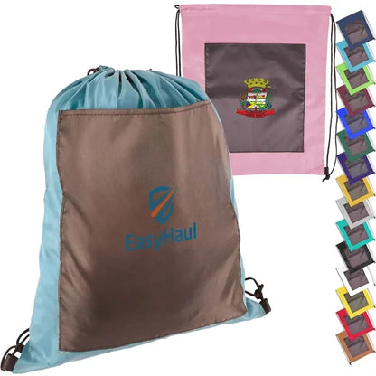 Large Front Pocket Dual Color Drawstring Backpack