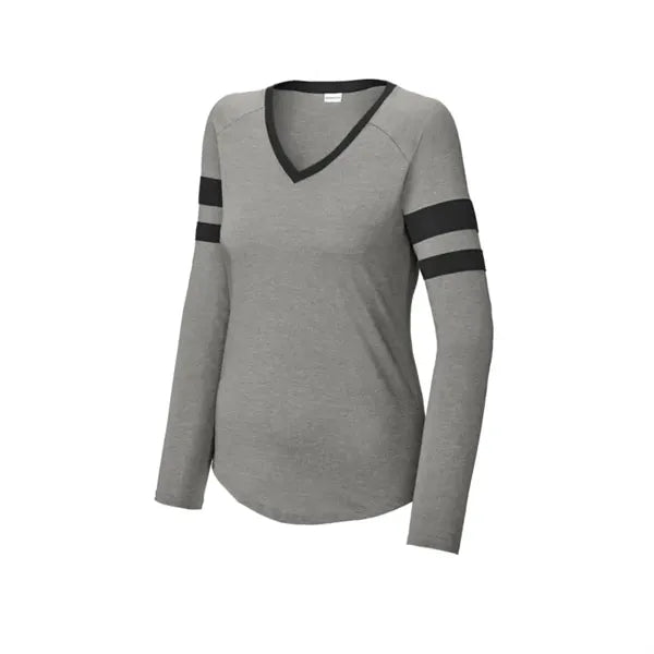 Sport-Tek Women's Halftime Stripe Long Sleeve V-Neck Tee