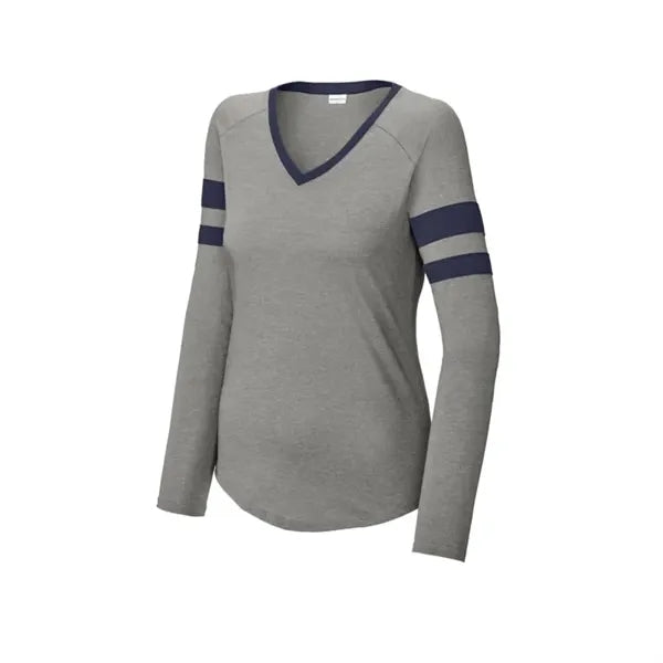 Sport-Tek Women's Halftime Stripe Long Sleeve V-Neck Tee