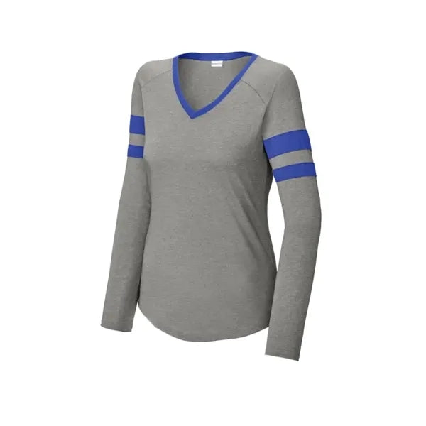 Sport-Tek Women's Halftime Stripe Long Sleeve V-Neck Tee