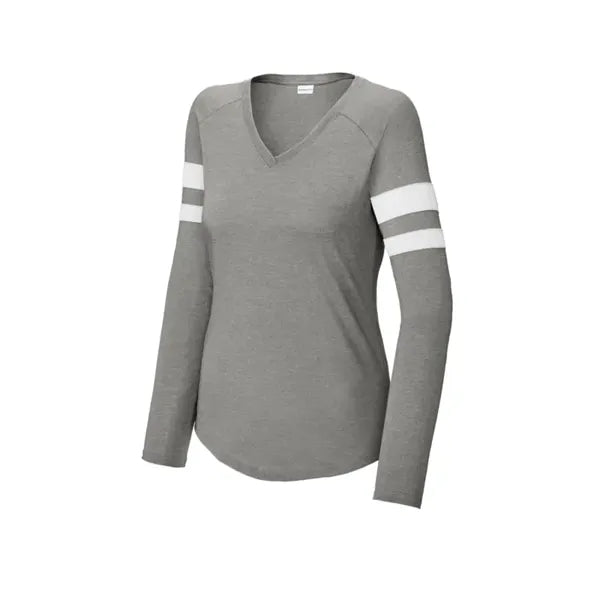 Sport-Tek Women's Halftime Stripe Long Sleeve V-Neck Tee