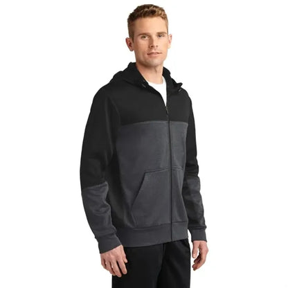 Sport-Tek Tech Fleece Colorblock Full-Zip Hooded Jacket.