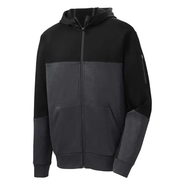 Sport-Tek Tech Fleece Colorblock Full-Zip Hooded Jacket.