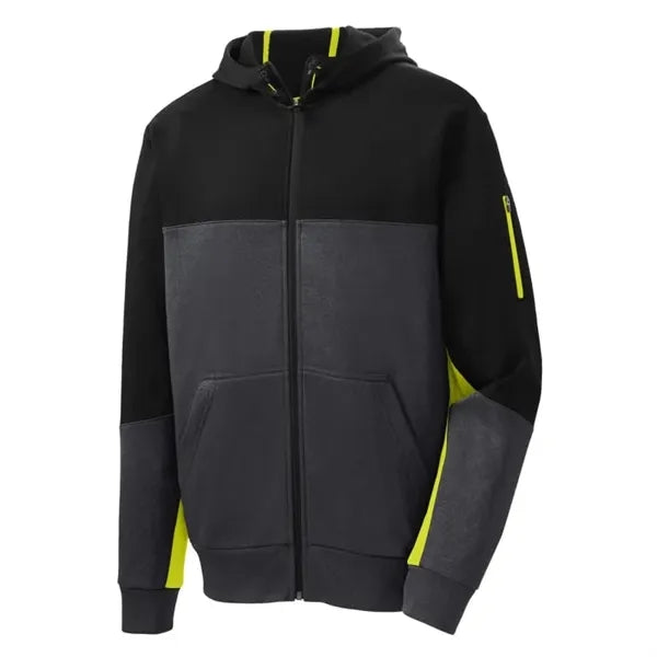 Sport-Tek Tech Fleece Colorblock Full-Zip Hooded Jacket.