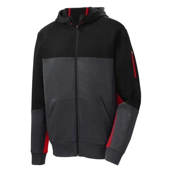 Sport-Tek Tech Fleece Colorblock Full-Zip Hooded Jacket.
