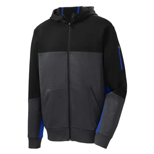 Sport-Tek Tech Fleece Colorblock Full-Zip Hooded Jacket.
