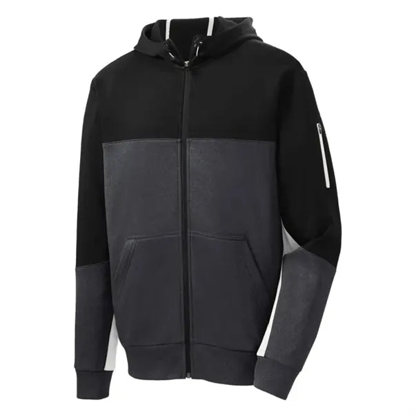 Sport-Tek Tech Fleece Colorblock Full-Zip Hooded Jacket.
