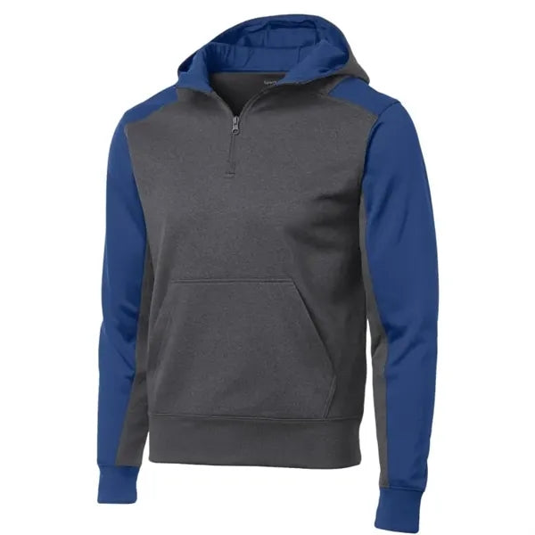 Sport-Tek Tech Fleece Colorblock 1/4-Zip Hooded Sweatshirt.