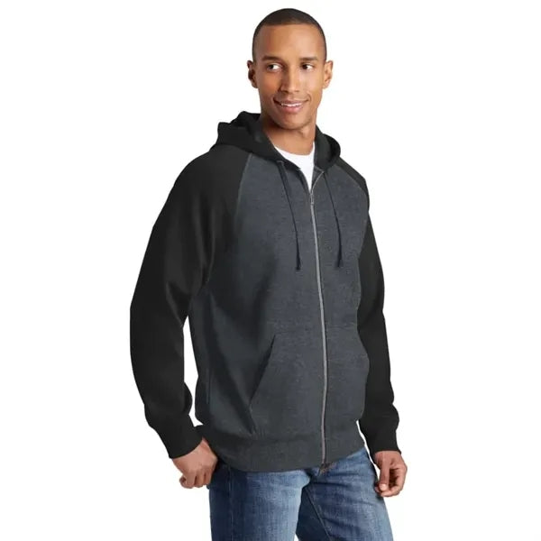Sport-Tek Raglan Colorblock Full-Zip Hooded Fleece Jacket.