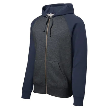 Sport-Tek Raglan Colorblock Full-Zip Hooded Fleece Jacket.