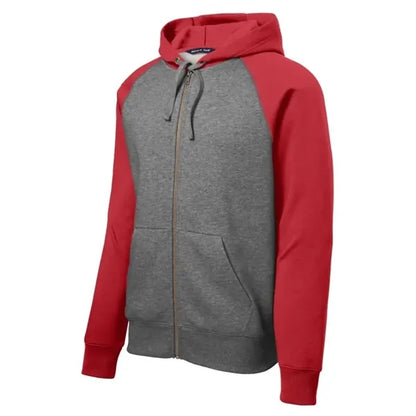 Sport-Tek Raglan Colorblock Full-Zip Hooded Fleece Jacket.