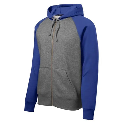 Sport-Tek Raglan Colorblock Full-Zip Hooded Fleece Jacket.