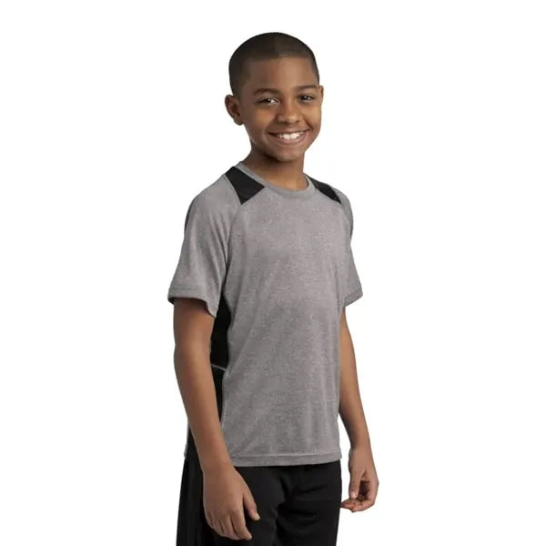 Sport-Tek Youth Heather Colorblock Contender Tee.