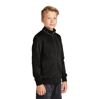 Sport-Tek Youth Tricot Sleeve Stripe Track Jacket.