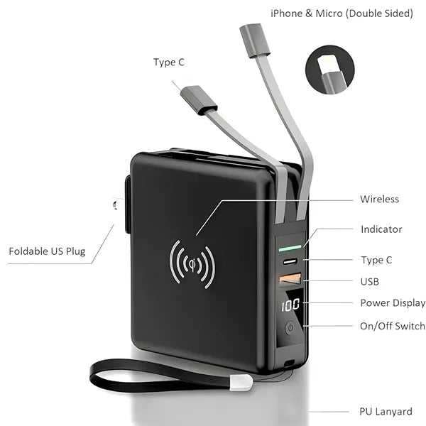 Portable Charger with Wall Plug & Power Bank with Wireless