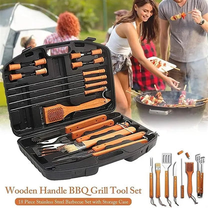 18 Pcs Wooden Barbecue Tool Sets