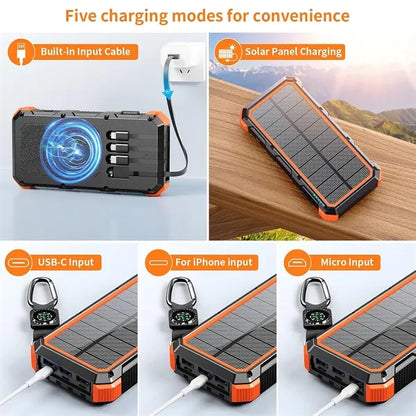 Solar Charger Power Bank Built-in 4 Cables 36800mAh