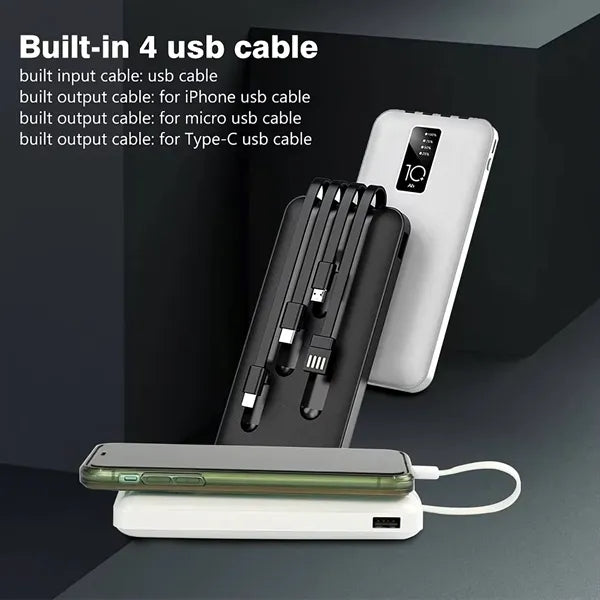 10000mAh Power Bank with 4 Cables
